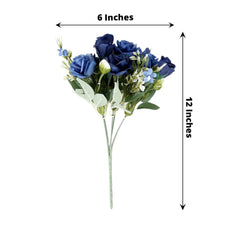 4 Bushes 12" Navy Blue Real Touch Artificial Silk Rose Flower Bouquet, Faux Bridal Flowers