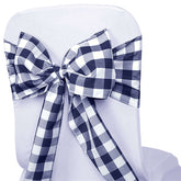 5 Pack Polyester Chair Sashes Navy Blue/White Buffalo Plaid - Durable & Reusable Chair Bows 6"x108"