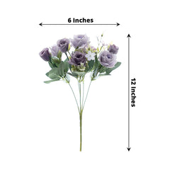 4 Bushes 12" Lavender Lilac Real Touch Artificial Silk Rose Flower Bouquet, Faux Bridal Flowers