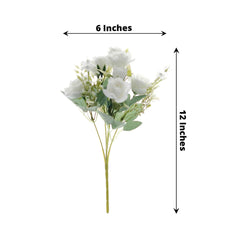 4 Bushes 12" Ivory Real Touch Artificial Silk Rose Flower Bouquet, Faux Bridal Flowers