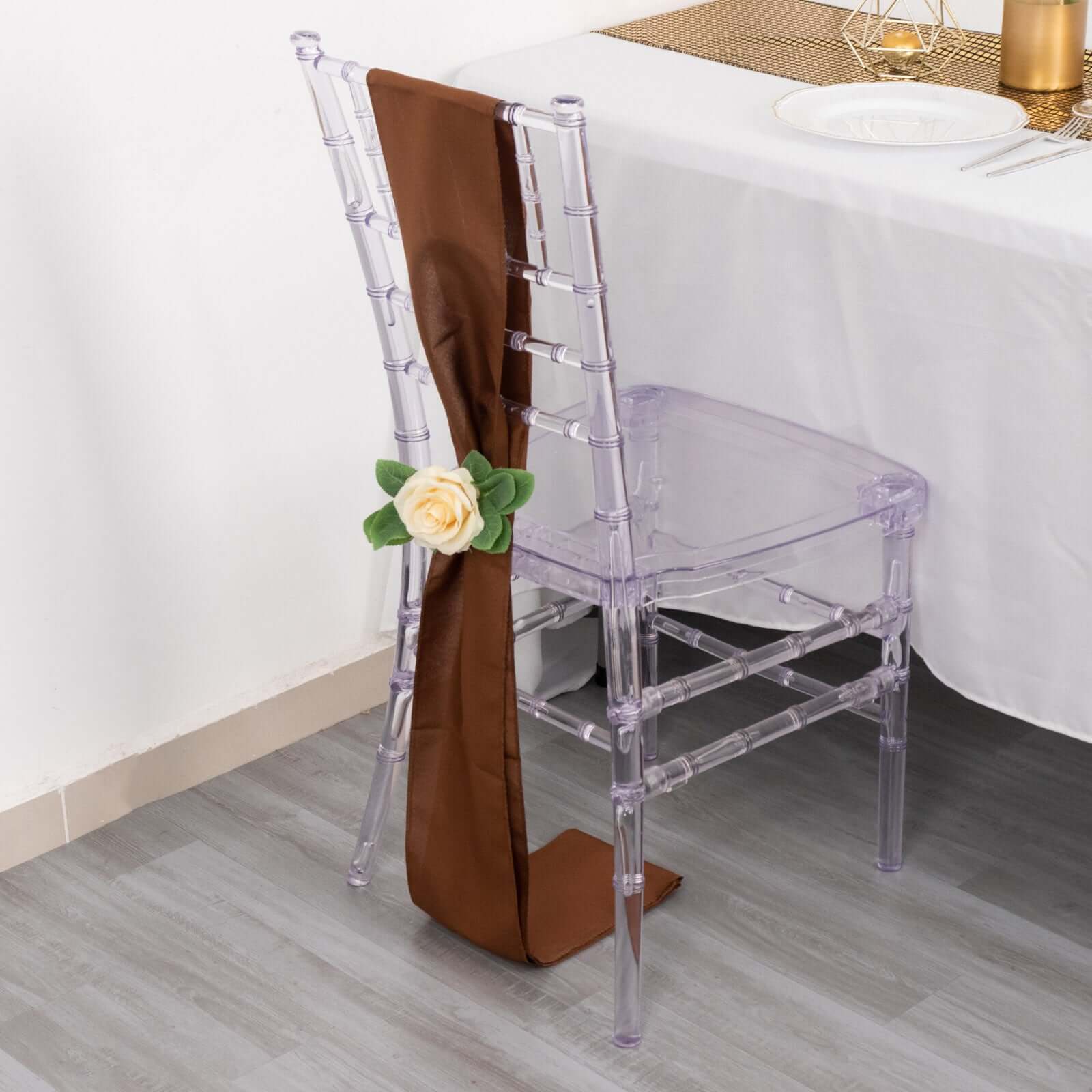 5 Pack Polyester Chair Sashes Cinnamon Brown 6"x108"