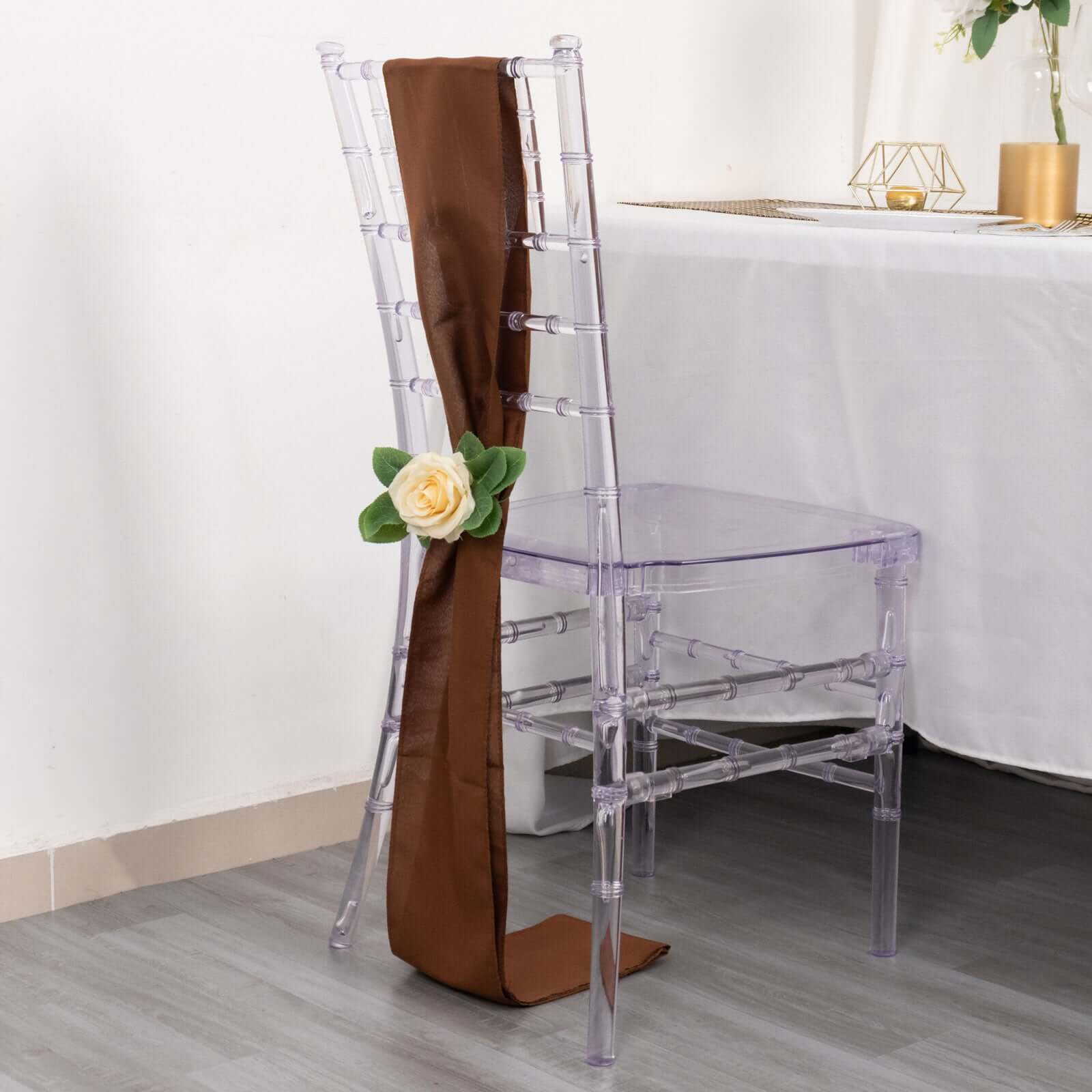 5 Pack Polyester Chair Sashes Cinnamon Brown 6"x108"