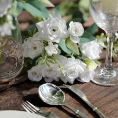 4 Bushes 12" White Real Touch Artificial Silk Rose Flower Bouquet, Faux Bridal Flowers