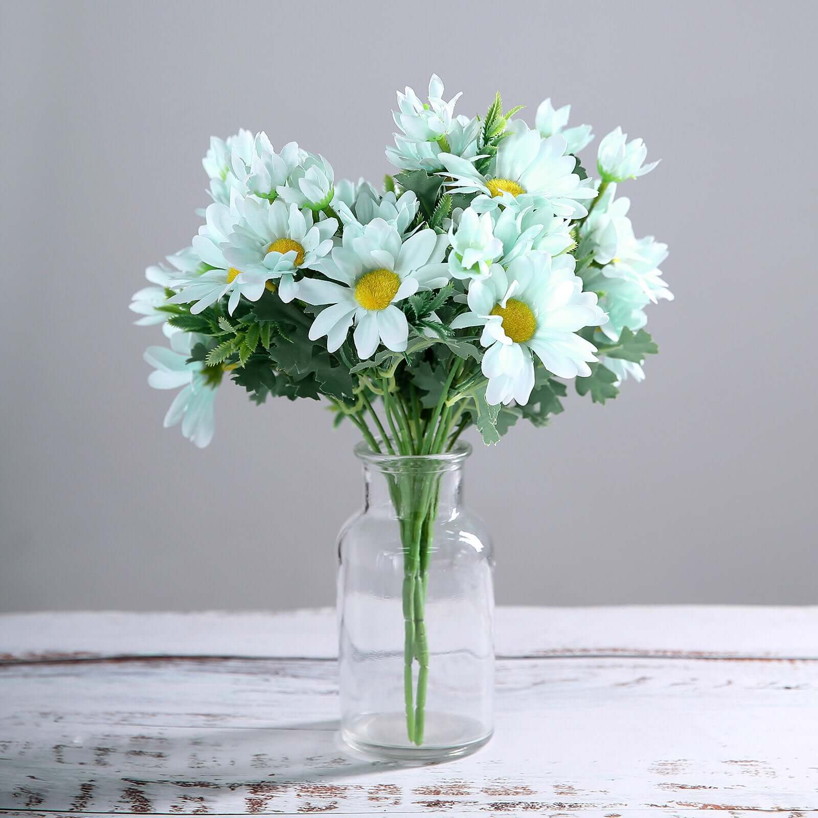 4 Bushes 11" Light Blue Artificial Silk Daisy Flower Bouquet Branches