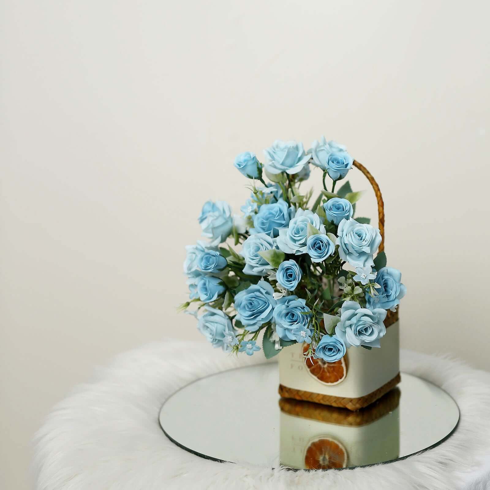 4 Bushes 12" Dusty Blue Real Touch Artificial Silk Rose Flower Bouquet, Faux Bridal Flowers