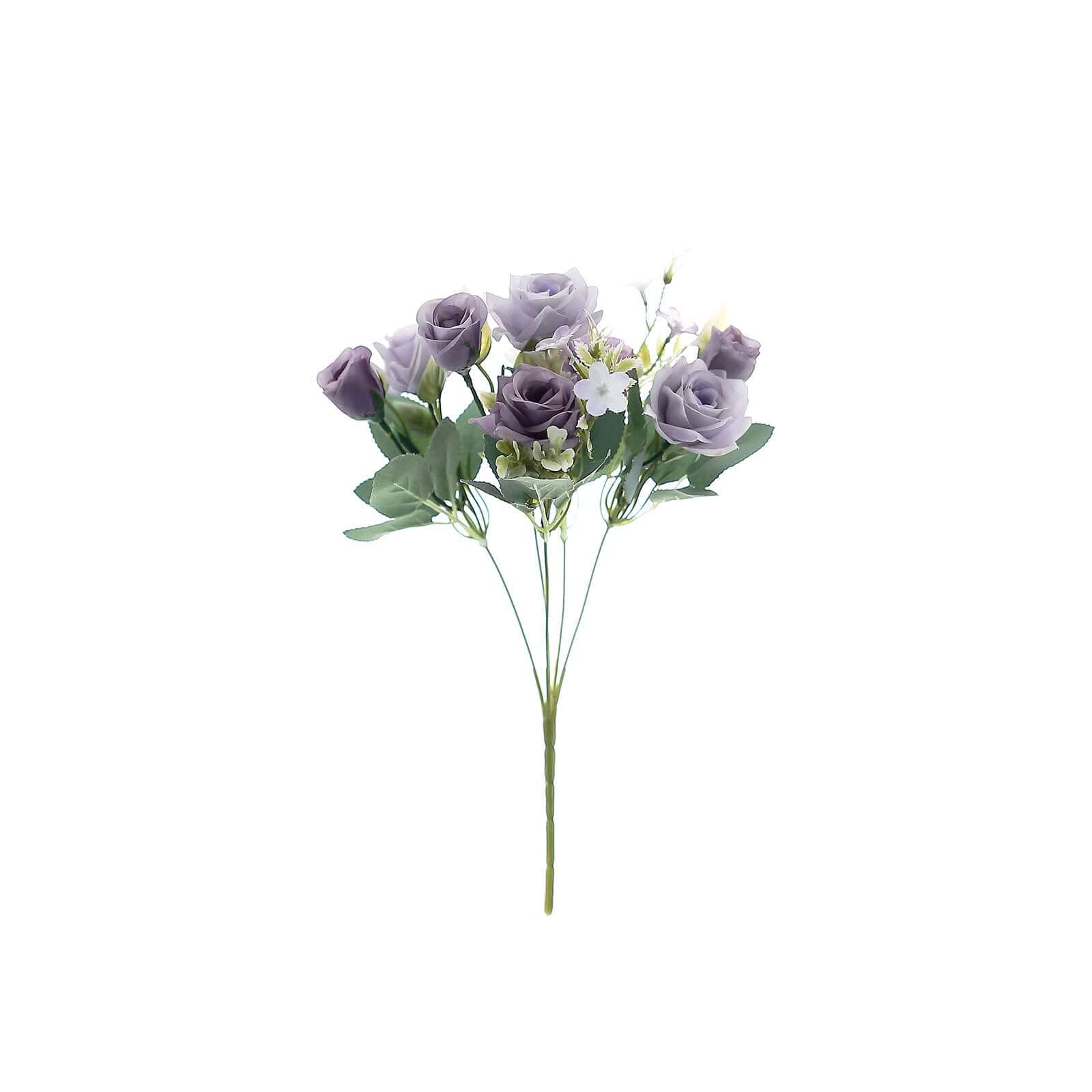4 Bushes 12" Lavender Lilac Real Touch Artificial Silk Rose Flower Bouquet, Faux Bridal Flowers