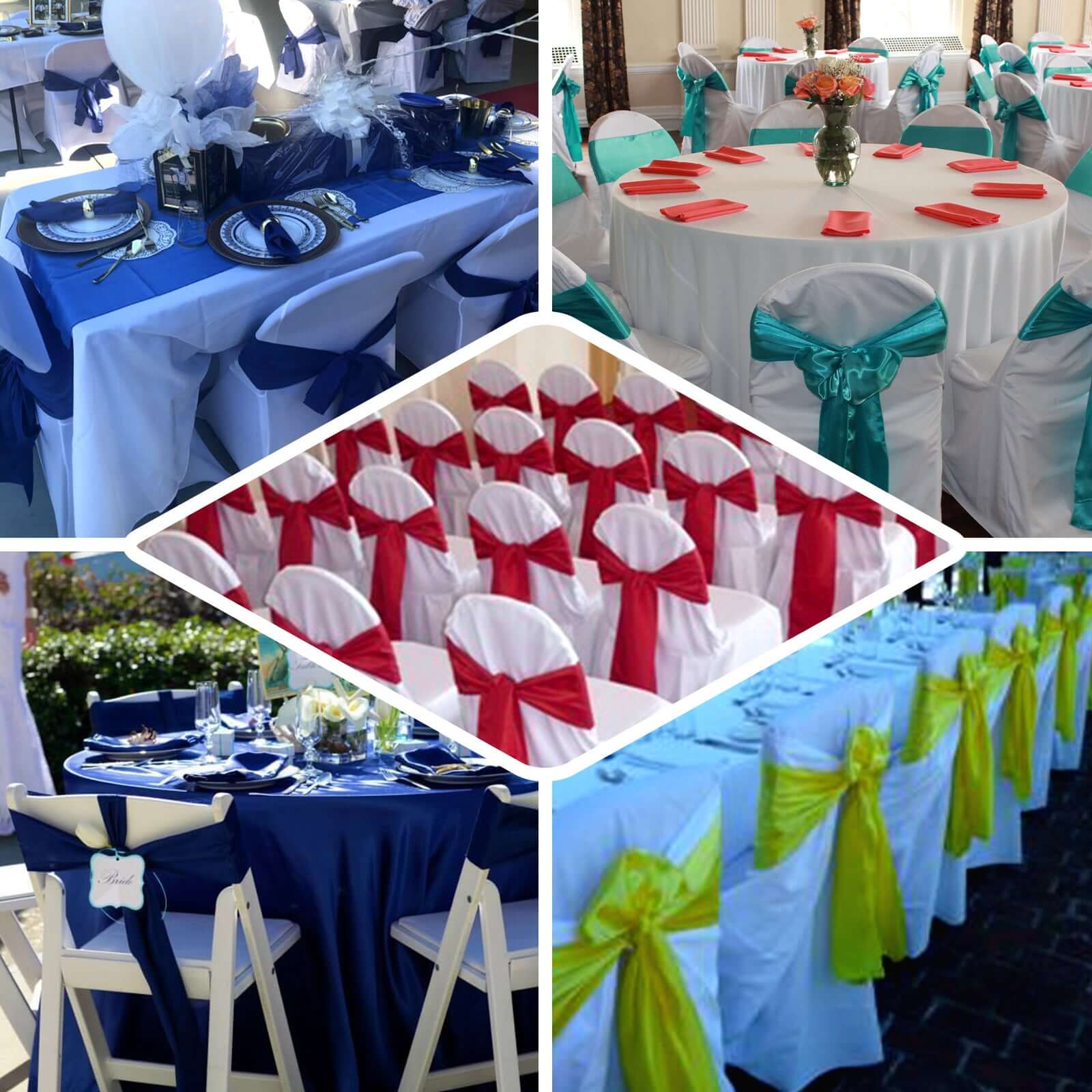 5 Pack Polyester Chair Sashes Turquoise 6"x108"