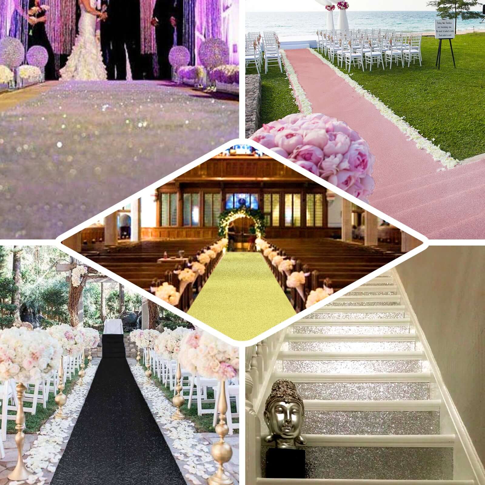 3ftx50ft Rose Gold Sparkle Glitter Wedding Aisle Runner, Non-Woven Red Carpet Runner Prom, Hollywood, Glam Parties
