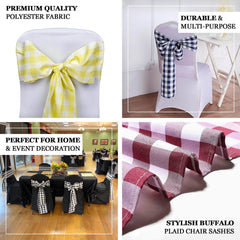 5 Pack Polyester Chair Sashes Navy Blue/White Buffalo Plaid - Durable & Reusable Chair Bows 6"x108"